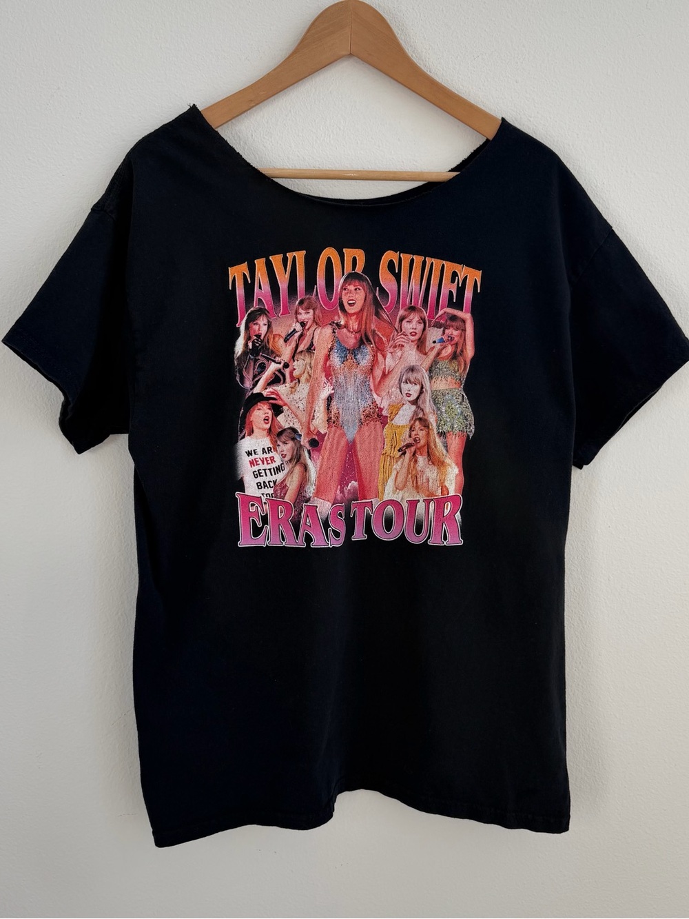 Taylor Swift Eras Tour Black Graphic Off the Shoulder T-Shirt